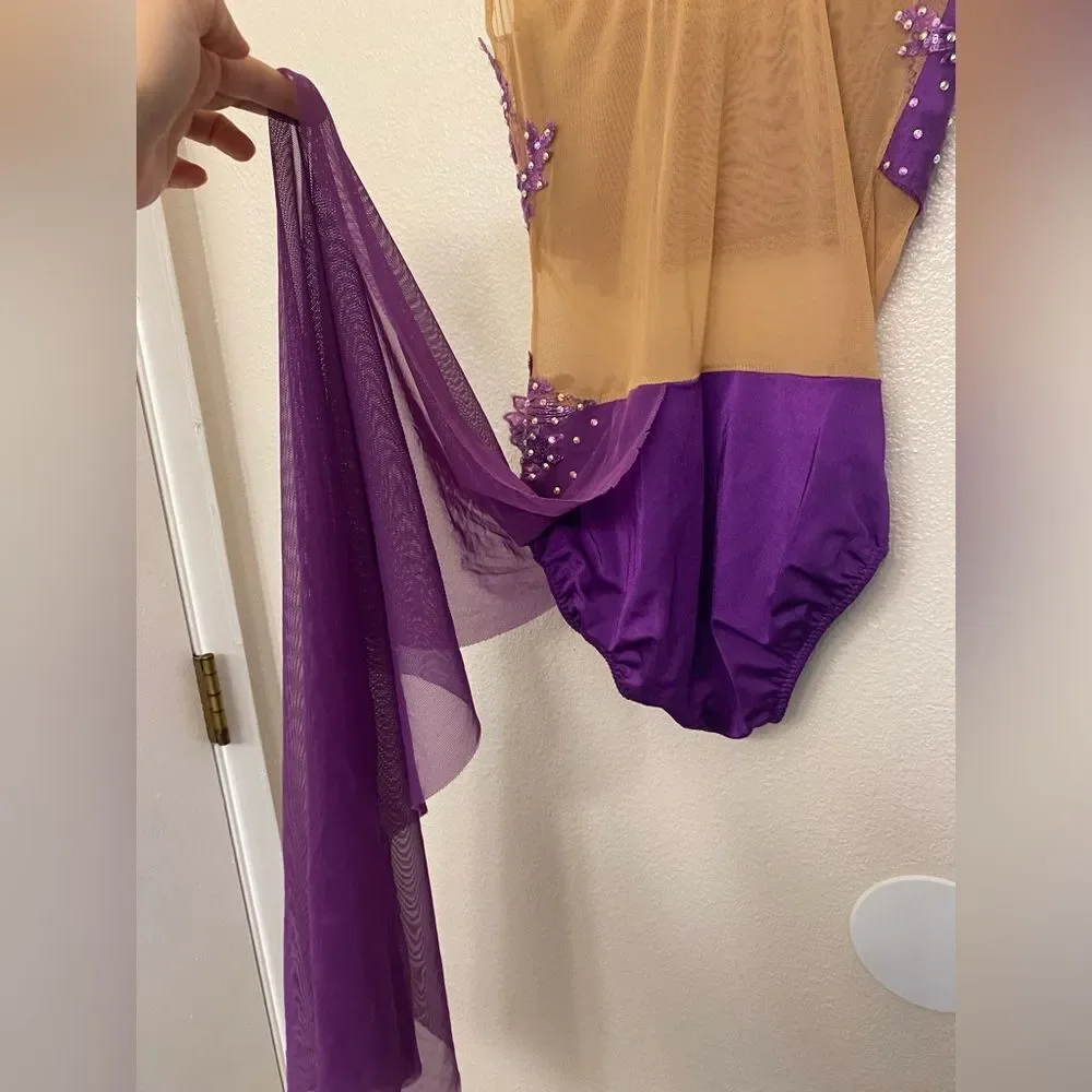 Competition Custom Solo illusion Dance Costume purple contemporary lyrical MA